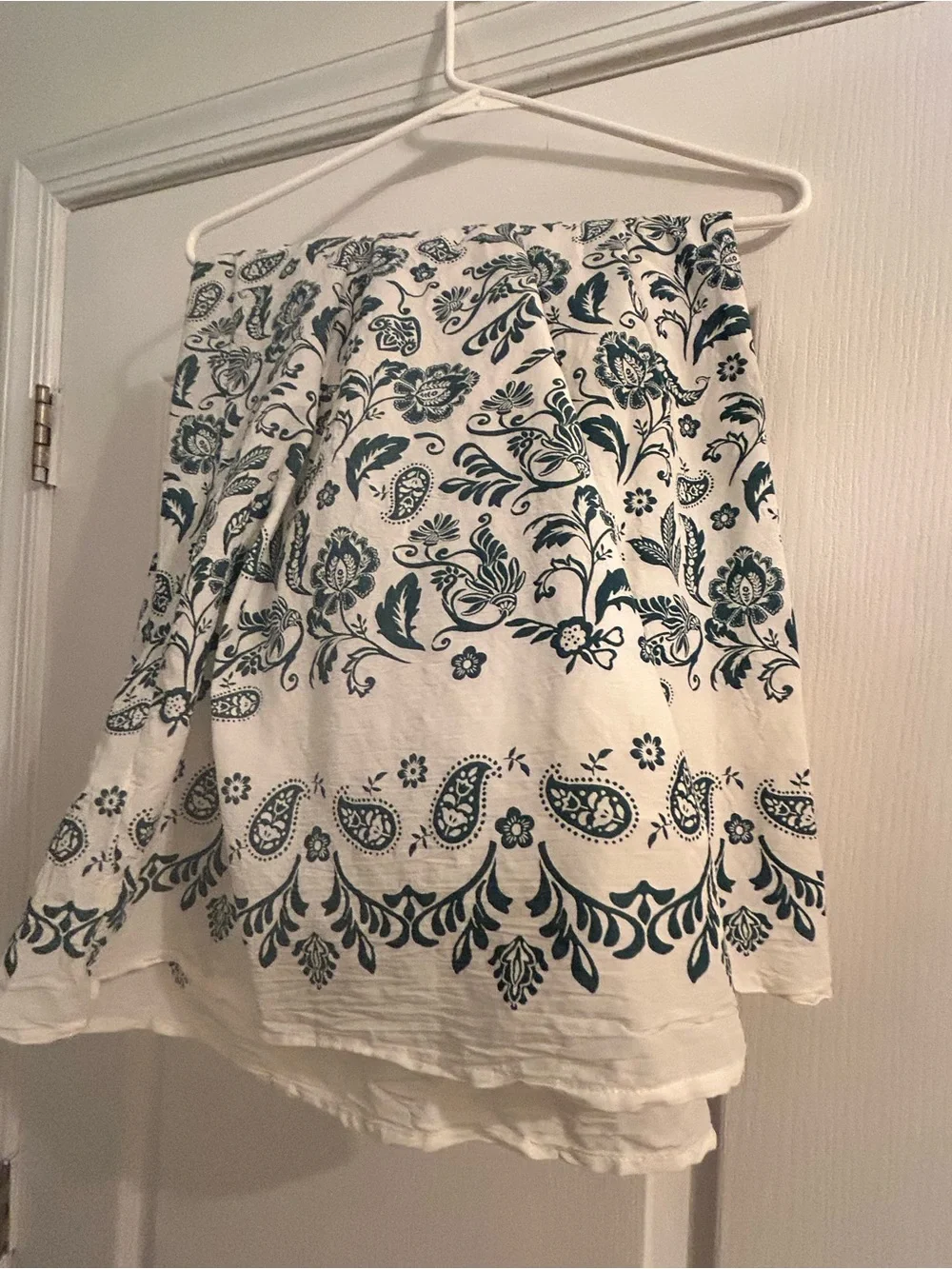LOFT White Midi Skirt with Green Paisley Floral Print